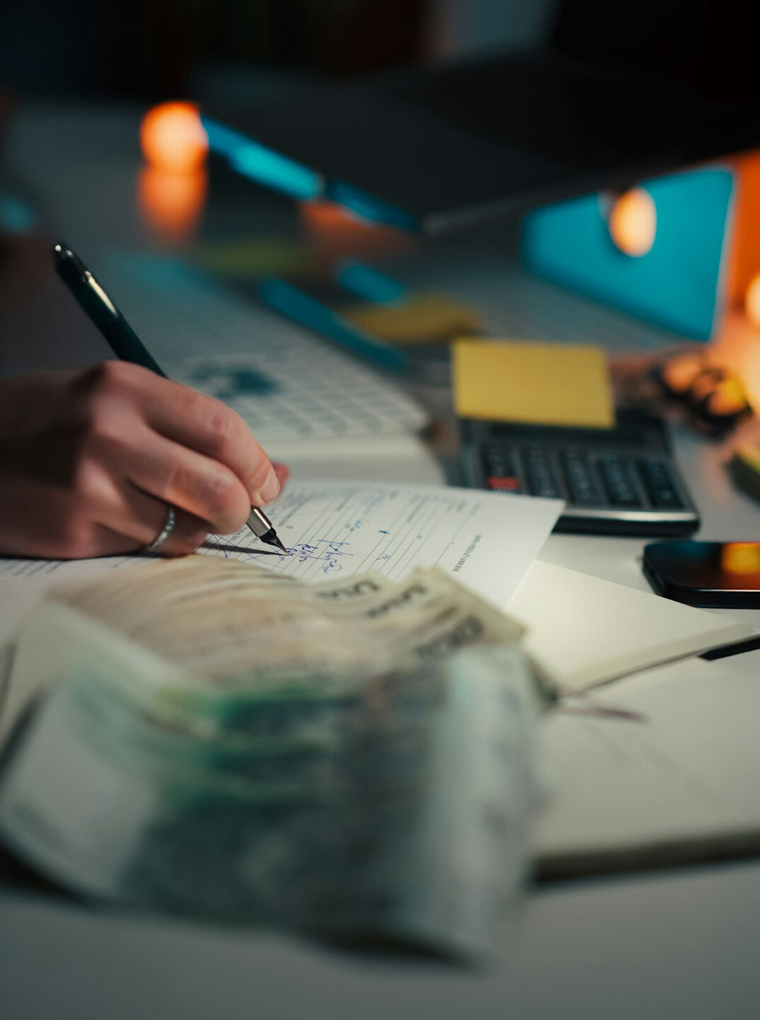person reviewing financial reports