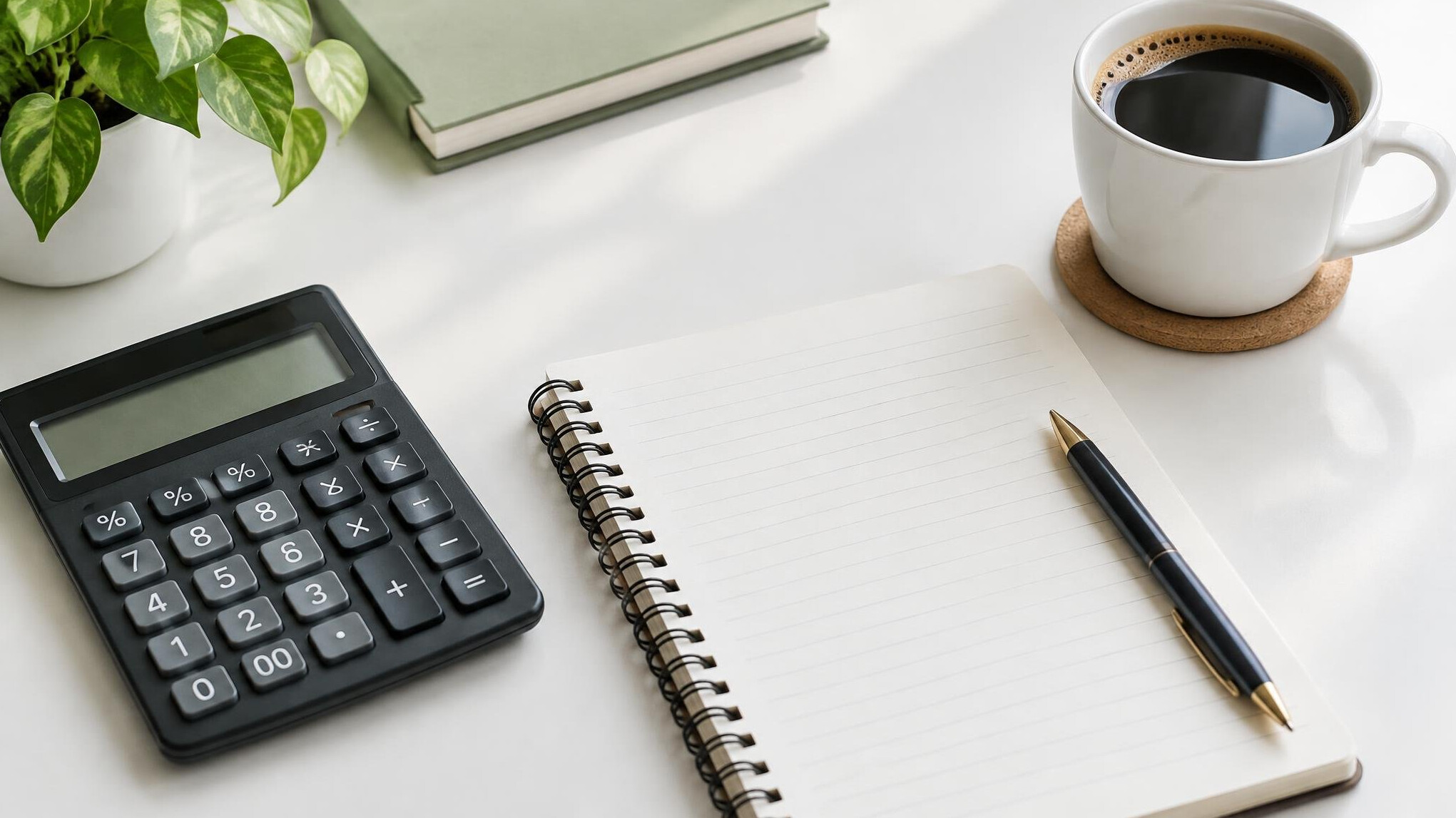 Calculator and papers on a desk for financial planning